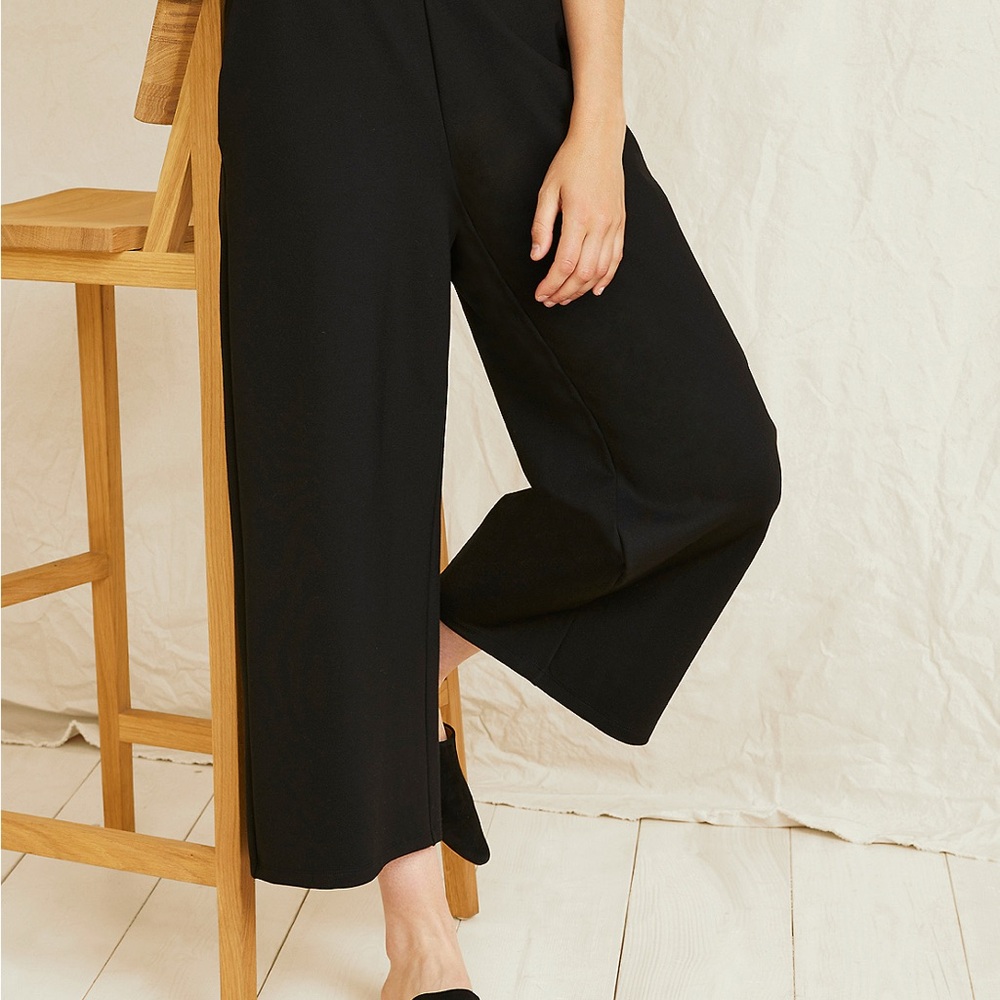 Eileen Fisher Black Flex Tencel Ponte Cropped Wide Leg Pant size S